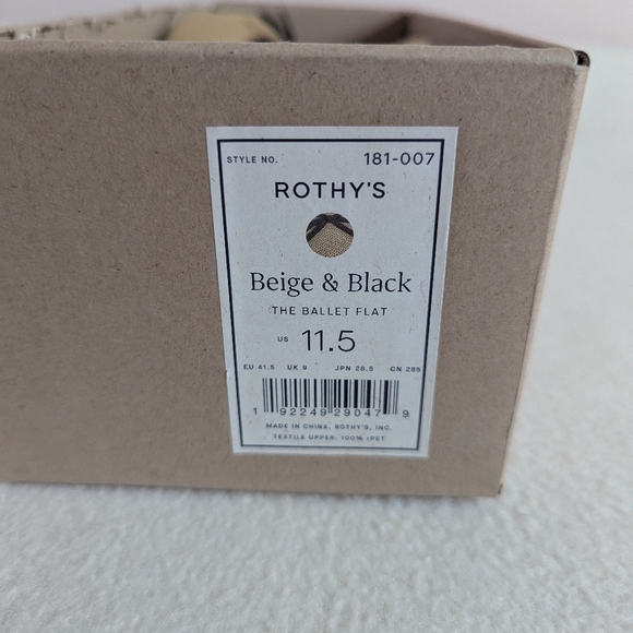 NWT/NIB Women's Rothys The Ballet Flat In Beige And Black, Size 11.5 - Picture 2 of 9